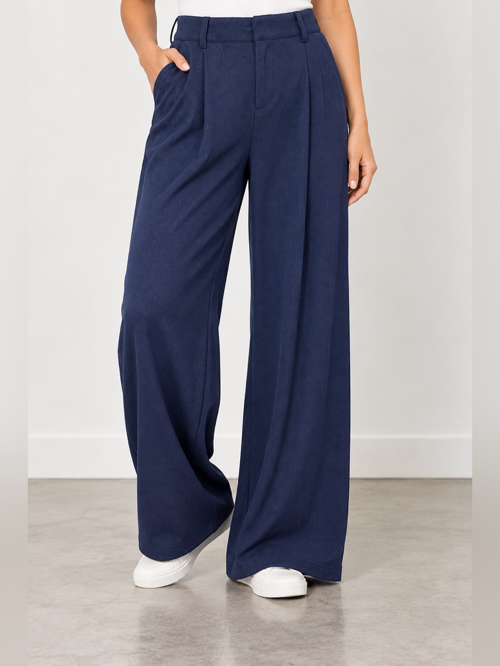 Halara Flex High Waisted Wide Leg Waffle Work Pants Blue Large Petite NWT